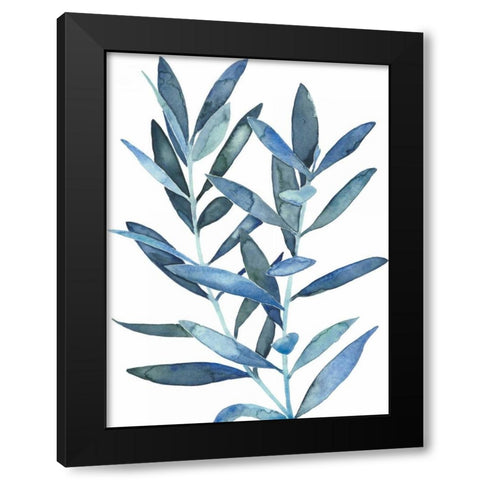 Indigo Leaves III Black Modern Wood Framed Art Print by Meagher, Megan