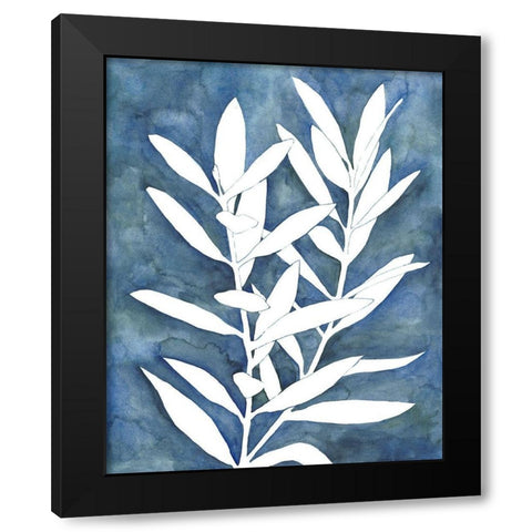 Indigo Leaves IV Black Modern Wood Framed Art Print by Meagher, Megan