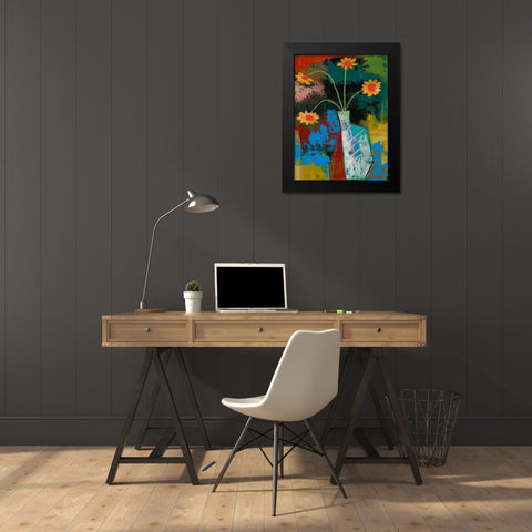Abstract Expressionist Flowers III Black Modern Wood Framed Art Print by Altug, Mehmet