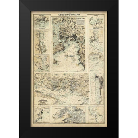 Map of the Coast of England I Black Modern Wood Framed Art Print by Unknown