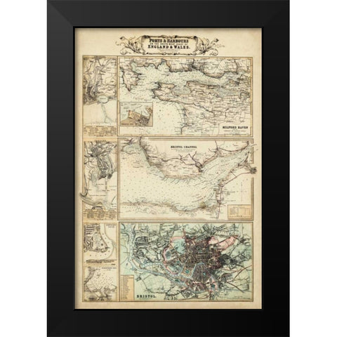 Map of the Coast of England II Black Modern Wood Framed Art Print by Unknown