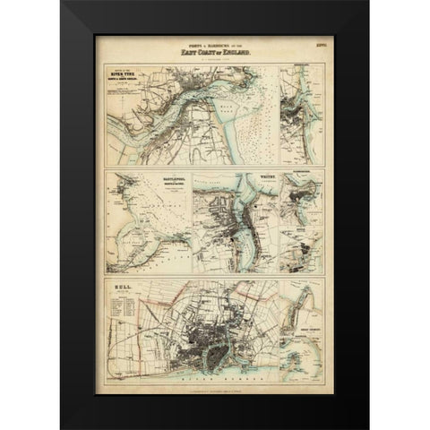 Map of the Coast of England III Black Modern Wood Framed Art Print by Unknown
