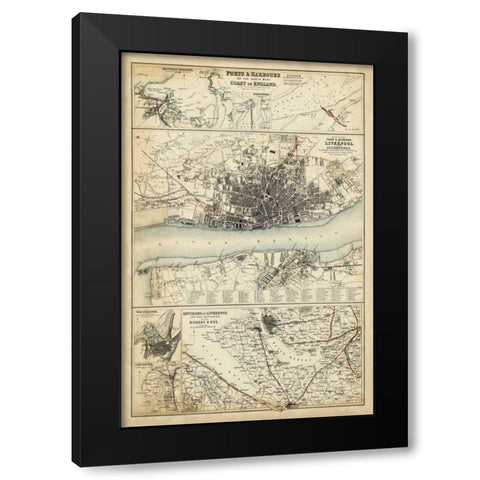 Map of the Coast of England IV Black Modern Wood Framed Art Print by Unknown