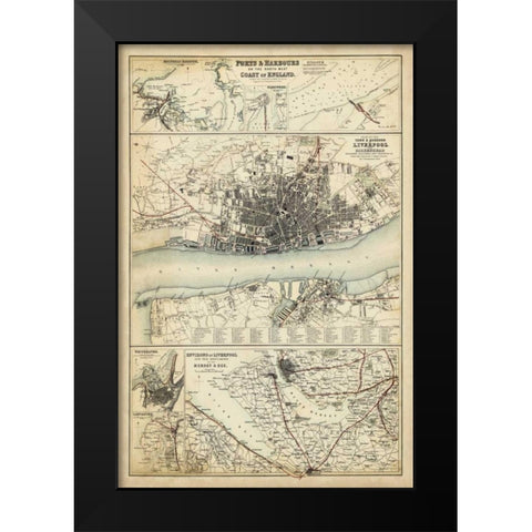Map of the Coast of England IV Black Modern Wood Framed Art Print by Unknown
