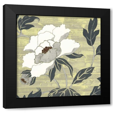 Woodgrain Peony II Black Modern Wood Framed Art Print with Double Matting by Studio W
