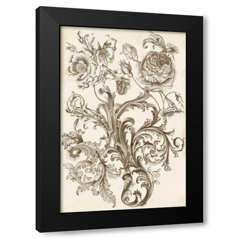 Flora and Filigree II Black Modern Wood Framed Art Print with Double Matting by McCavitt, Naomi