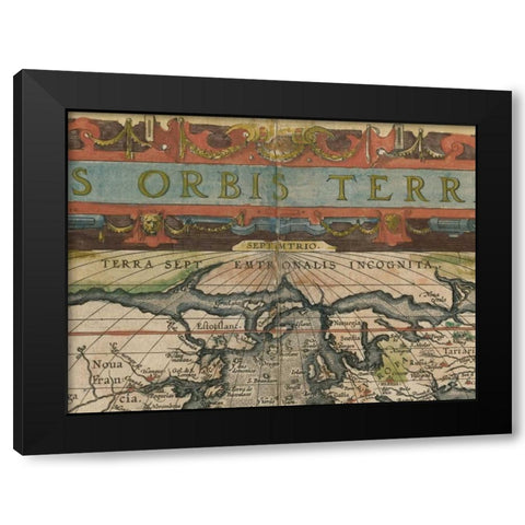 Antique World Map Grid II Black Modern Wood Framed Art Print with Double Matting by Vision Studio