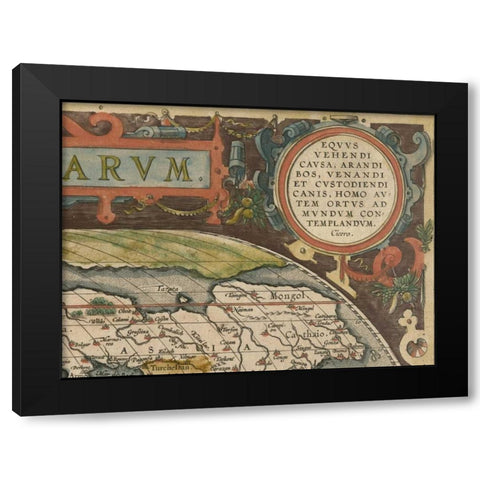 Antique World Map Grid III Black Modern Wood Framed Art Print by Vision Studio