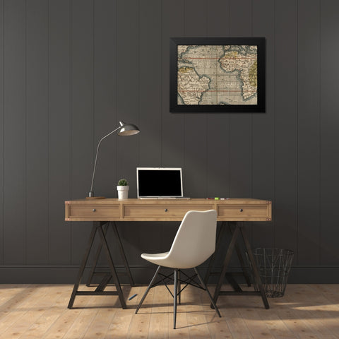 Antique World Map Grid V Black Modern Wood Framed Art Print by Vision Studio
