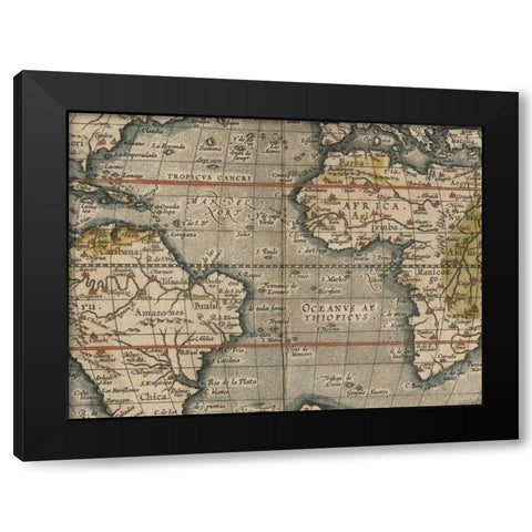 Antique World Map Grid V Black Modern Wood Framed Art Print by Vision Studio