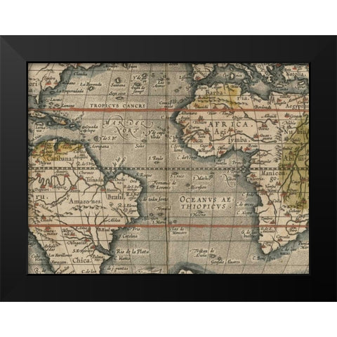 Antique World Map Grid V Black Modern Wood Framed Art Print by Vision Studio