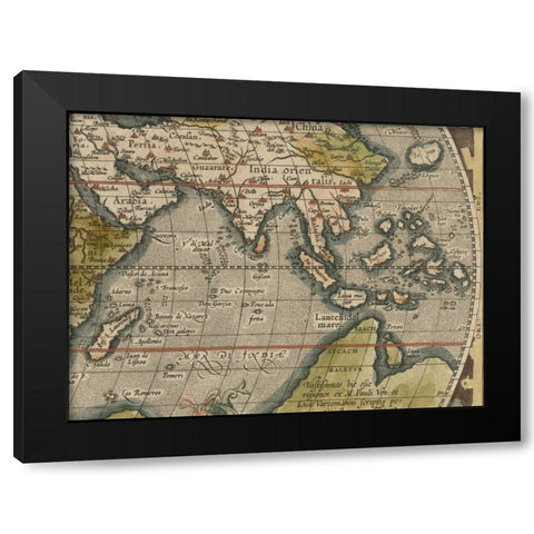 Antique World Map Grid VI Black Modern Wood Framed Art Print by Vision Studio