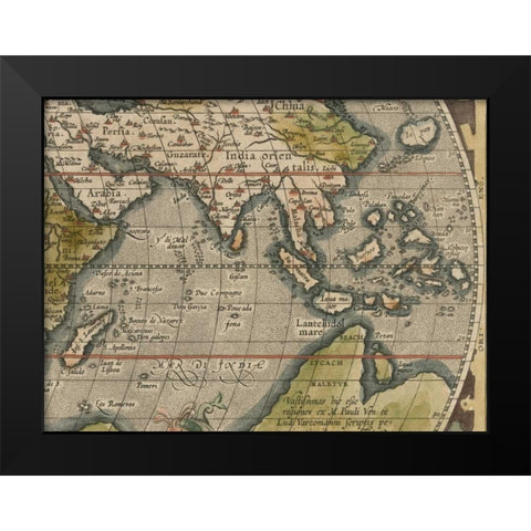 Antique World Map Grid VI Black Modern Wood Framed Art Print by Vision Studio