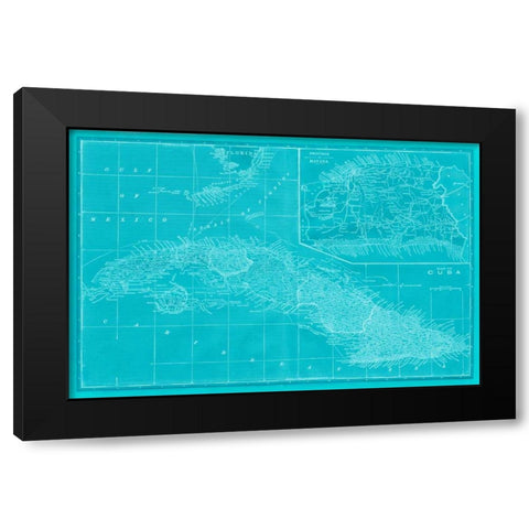 Map of Cuba in Aqua Black Modern Wood Framed Art Print by Vision Studio