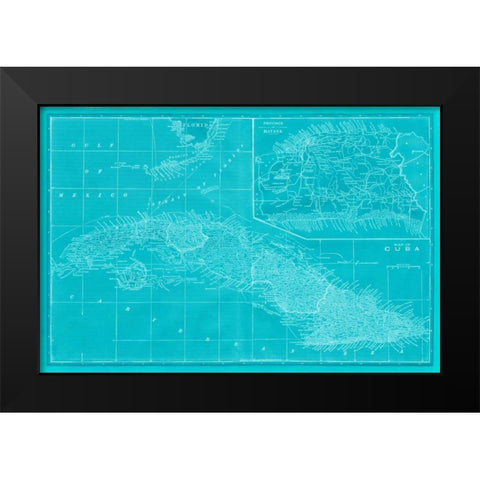 Map of Cuba in Aqua Black Modern Wood Framed Art Print by Vision Studio