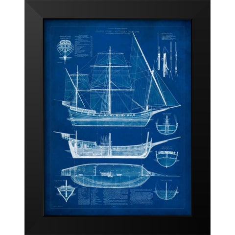 Ship Blueprint I Black Modern Wood Framed Art Print by Studio