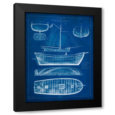 Ship Blueprint II Black Modern Wood Framed Art Print by Studio