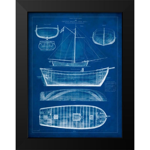 Ship Blueprint II Black Modern Wood Framed Art Print by Studio