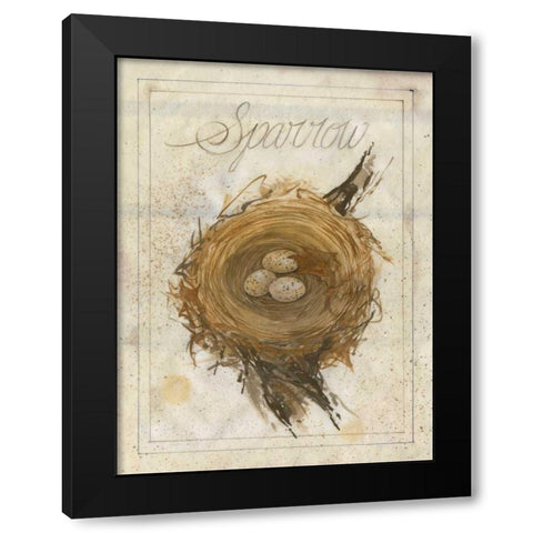 Nest - Sparrow Black Modern Wood Framed Art Print by Della-Piana, Elissa