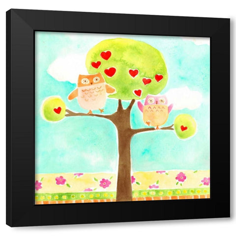 Hoots and Hearts I Black Modern Wood Framed Art Print by Vess, June Erica