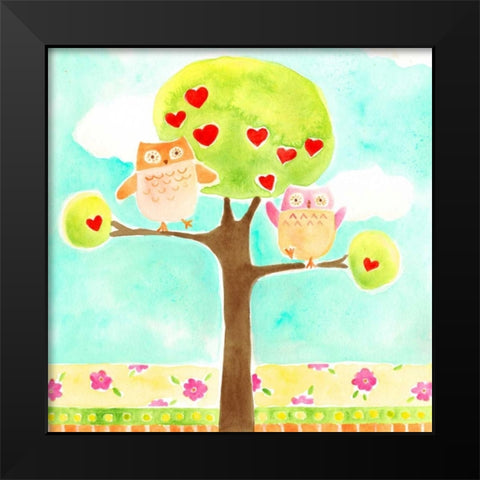 Hoots and Hearts I Black Modern Wood Framed Art Print by Vess, June Erica