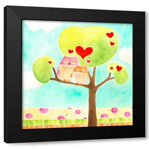 Hoots and Hearts II Black Modern Wood Framed Art Print by Vess, June Erica