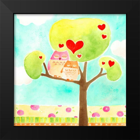 Hoots and Hearts II Black Modern Wood Framed Art Print by Vess, June Erica