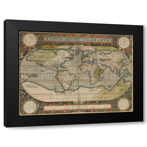 Antique World Map 36x48 Black Modern Wood Framed Art Print with Double Matting by Vision Studio