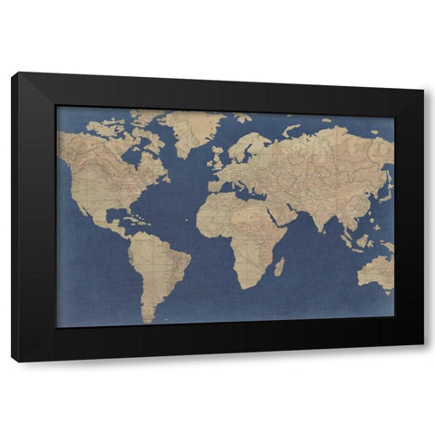 Linen Map I Black Modern Wood Framed Art Print with Double Matting by Studio W