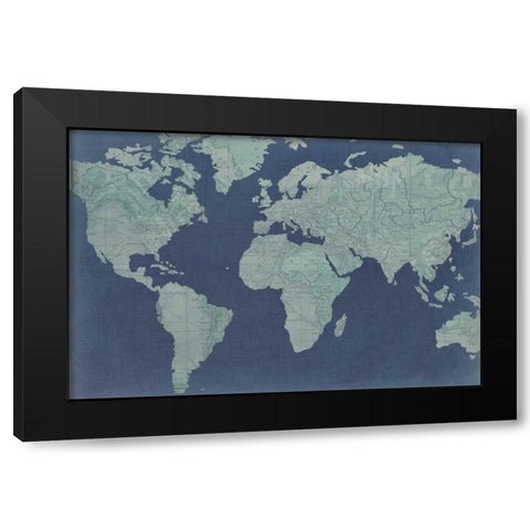Linen Map II Black Modern Wood Framed Art Print with Double Matting by Studio W