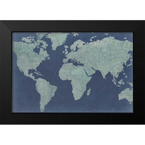 Linen Map II Black Modern Wood Framed Art Print by Studio W