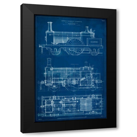 Locomotive Blueprint I Black Modern Wood Framed Art Print with Double Matting by Vision Studio