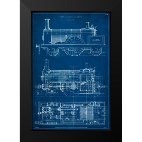 Locomotive Blueprint I Black Modern Wood Framed Art Print by Vision Studio