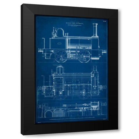 Locomotive Blueprint II Black Modern Wood Framed Art Print with Double Matting by Vision Studio