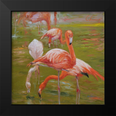 Flamingo I Black Modern Wood Framed Art Print by Larivey, Chuck