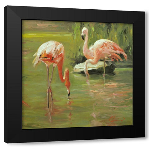 Flamingo II Black Modern Wood Framed Art Print by Larivey, Chuck