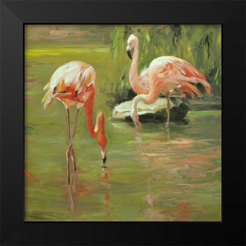 Flamingo II Black Modern Wood Framed Art Print by Larivey, Chuck