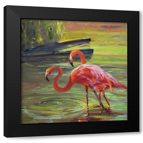 Flamingo III Black Modern Wood Framed Art Print with Double Matting by Larivey, Chuck