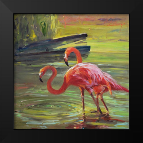 Flamingo III Black Modern Wood Framed Art Print by Larivey, Chuck