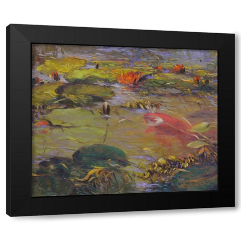 Koi and Lilies I Black Modern Wood Framed Art Print by Larivey, Chuck