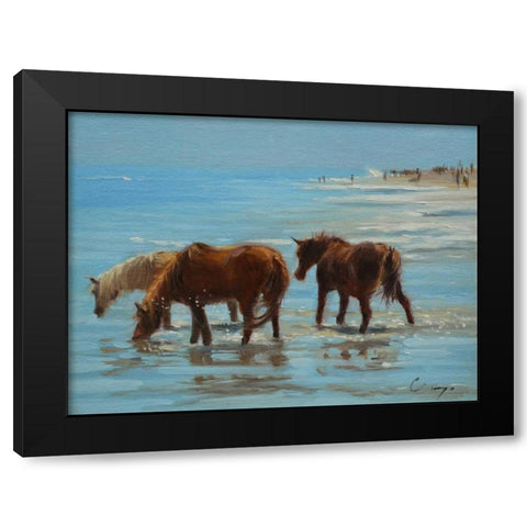 Chincoteague Ponies Black Modern Wood Framed Art Print by Larivey, Chuck