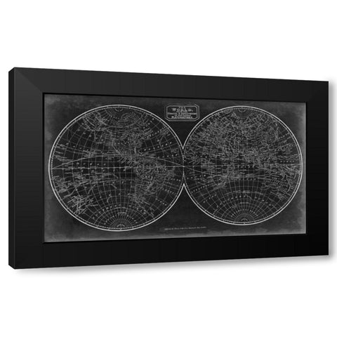 Blueprint of the World in Hemispheres Black Modern Wood Framed Art Print with Double Matting by Vision Studio