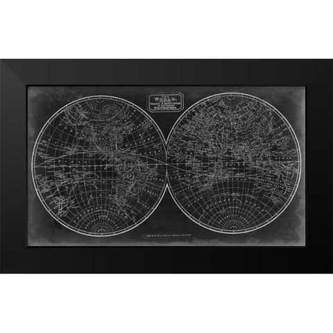 Blueprint of the World in Hemispheres Black Modern Wood Framed Art Print by Vision Studio