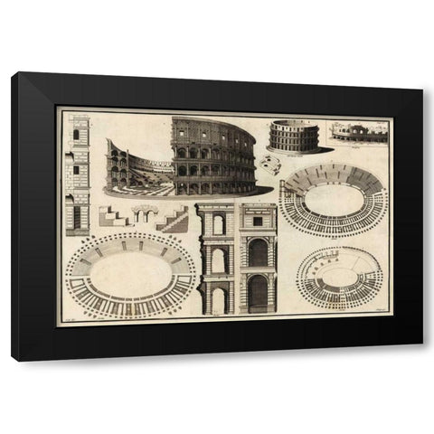 Diagram of the Colosseum Black Modern Wood Framed Art Print with Double Matting by Unknown