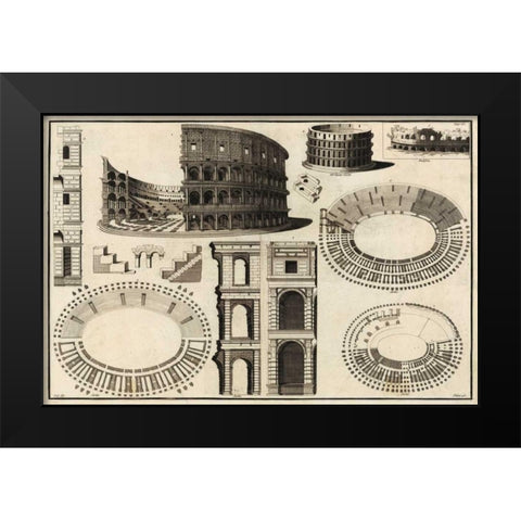 Diagram of the Colosseum Black Modern Wood Framed Art Print by Unknown