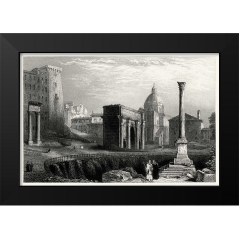 Antique View of Rome Black Modern Wood Framed Art Print by Unknown