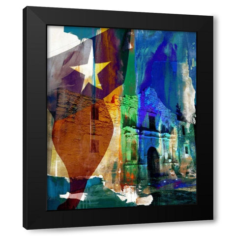 Alamo Flag Black Modern Wood Framed Art Print by Jasper, Sisa