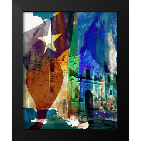 Alamo Flag Black Modern Wood Framed Art Print by Jasper, Sisa