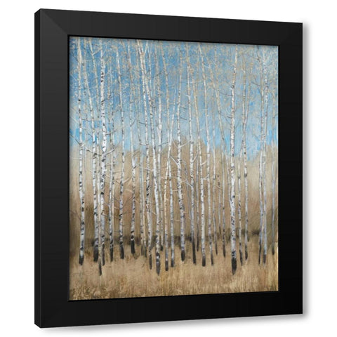 Dusty Blue Birches I Black Modern Wood Framed Art Print with Double Matting by OToole, Tim