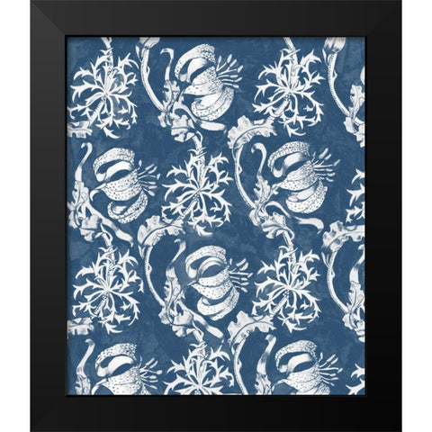 Indigo Floral Chintz I Black Modern Wood Framed Art Print by McCavitt, Naomi
